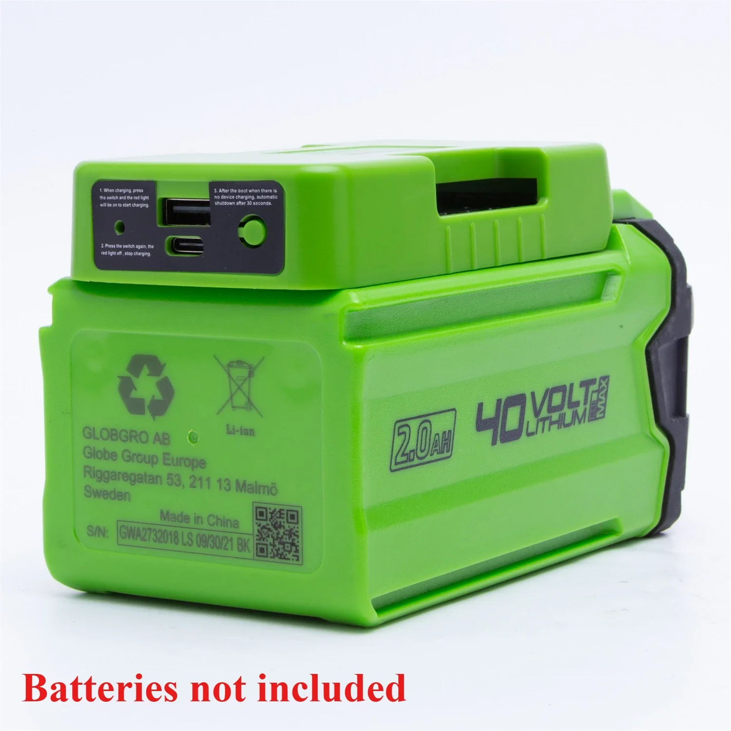 Outdoor Power Adapter Usb C - อะแดปเตอร์พาวเวอร์แบงค์ไร้สายสำหรับแบตเตอรี่ GREENWORKS 40V G-max Li-ion ใช้ได้ทั้งในร่มและกลางแจ้ง