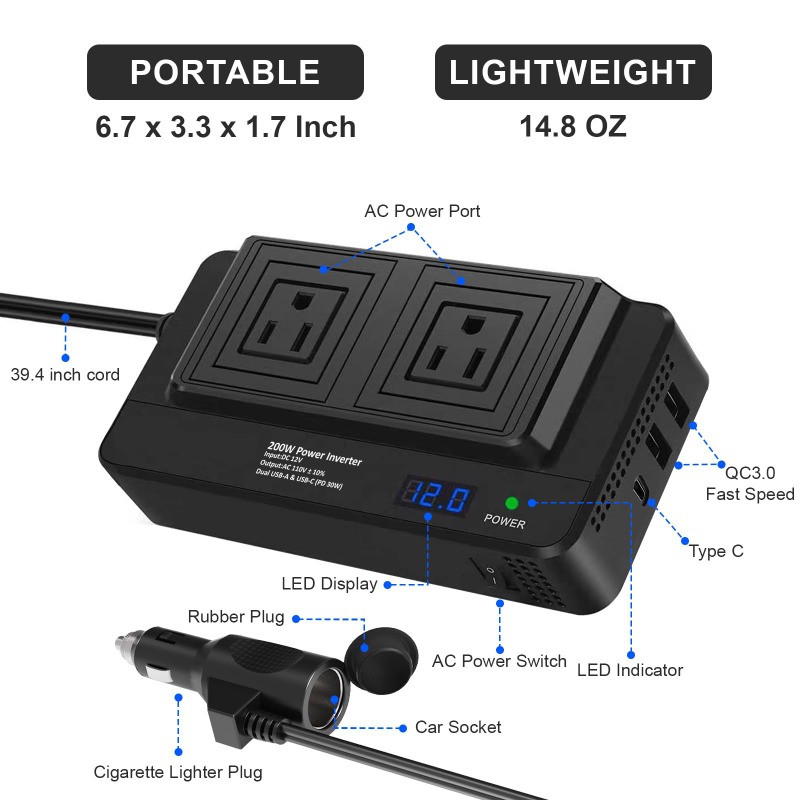 อินเวอร์เตอร์แปลงไฟรถยนต์ 200W - Outdoor Power Adapter Usb C บทวิจารณ์และราคา